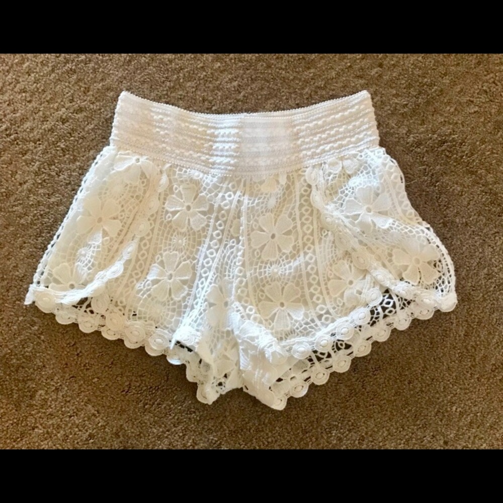 White Cotton Lace Shorts